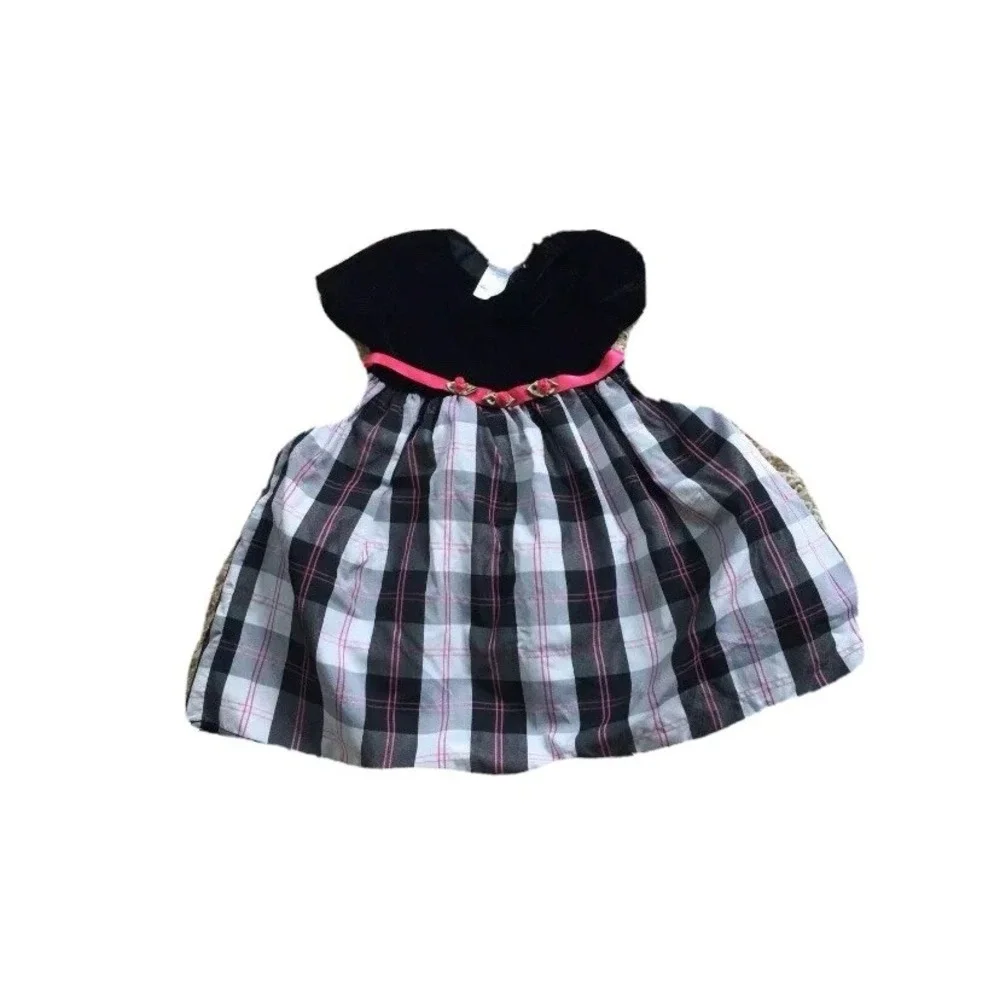 Kidture Collection Girls Dress New with Tags 4T Pink Black Plaid Velvety Top